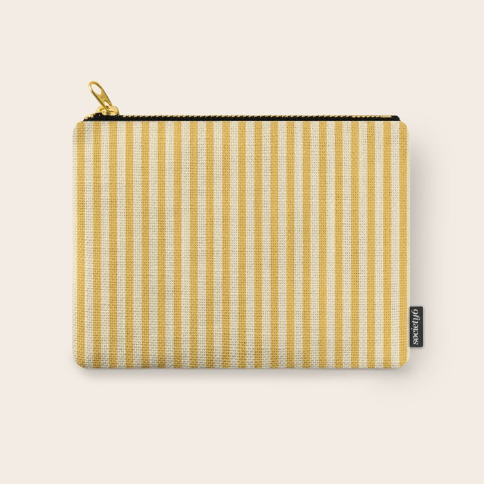 Fine Stripe Narrow Vertical Pinstripe Pattern in Coastal Italian Lemon Yellow Carry All Pouch Gallery Image 1