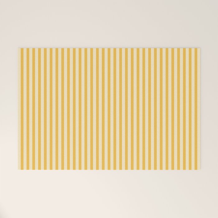 Fine Stripe Narrow Vertical Pinstripe Pattern in Coastal Italian Lemon Yellow Welcome Mat Gallery Image 1