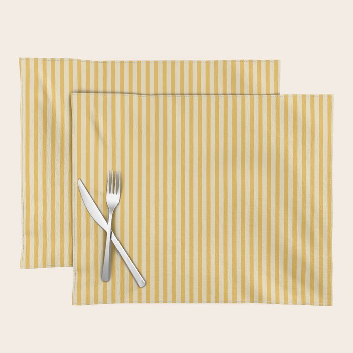 Fine Stripe Narrow Vertical Pinstripe Pattern in Coastal Italian Lemon Yellow Placemat Gallery Image 1
