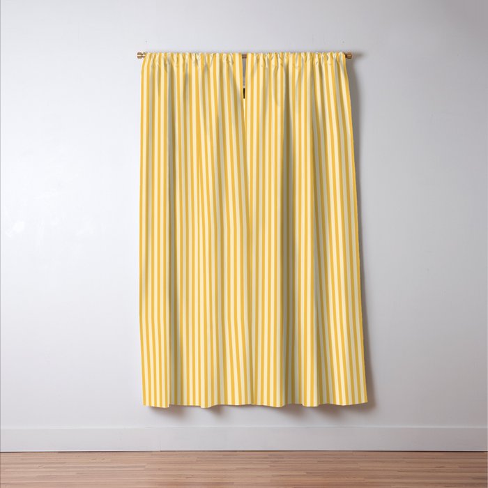 Ultra Fine Stripe Narrow Vertical Pinstripe Pattern in Coastal Italian Lemon Yellow Window Curtain Gallery Image 3
