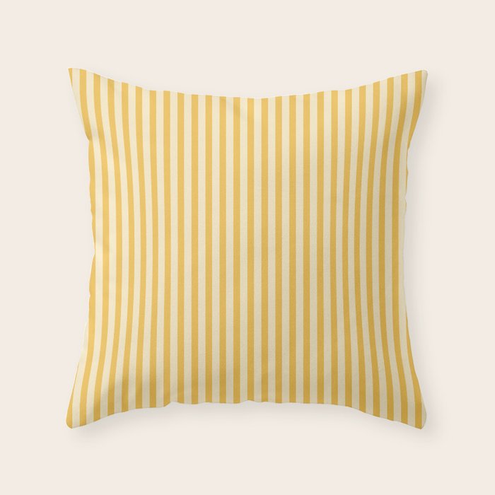 Fine Stripe Narrow Vertical Pinstripe Pattern in Coastal Italian Lemon Yellow Throw Pillow Gallery Image 6