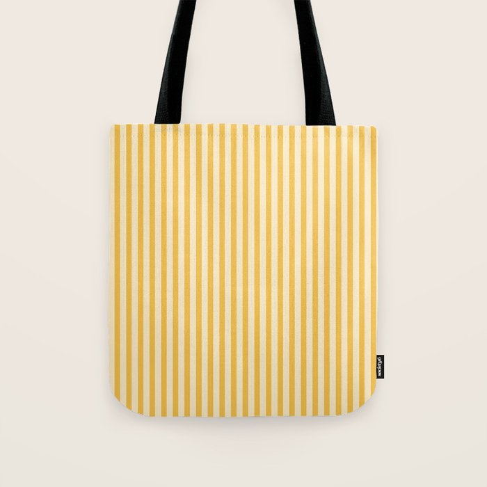 Fine Stripe Narrow Vertical Pinstripe Pattern in Coastal Italian Lemon Yellow Tote Bag Gallery Image 1