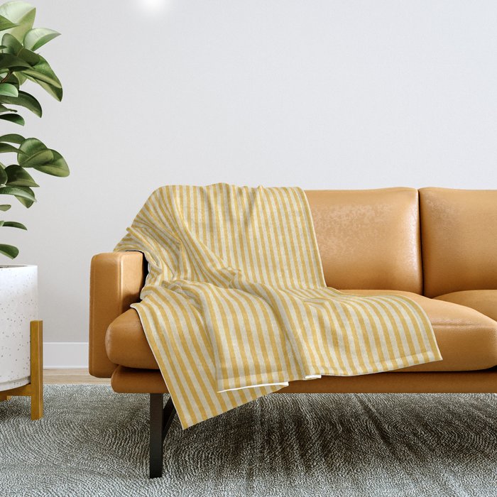 Fine Stripe Narrow Vertical Pinstripe Pattern in Coastal Italian Lemon Yellow Throw Blanket Gallery Image 1