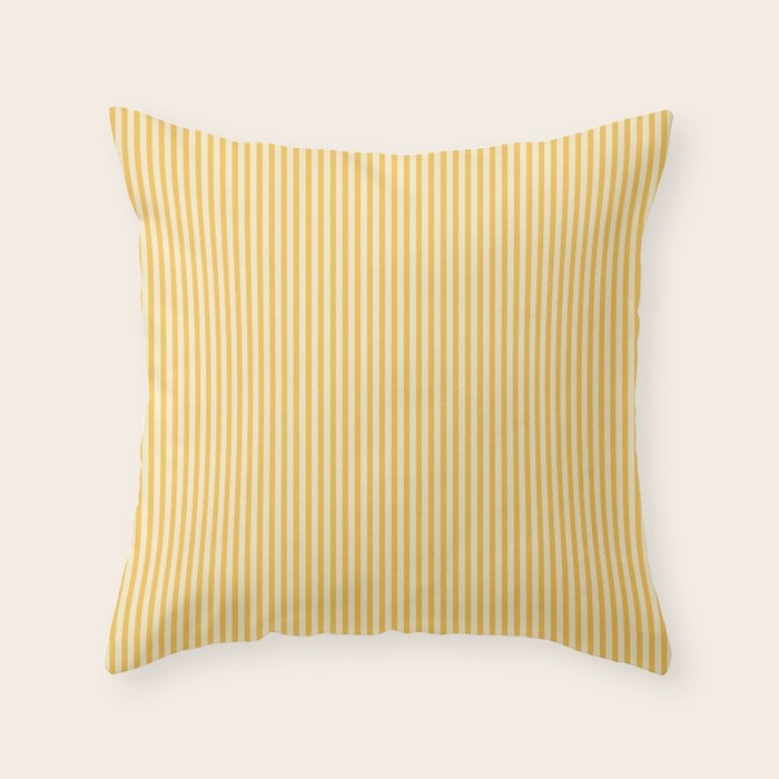 Ultra Fine Stripe Narrow Vertical Pinstripe Pattern in Coastal Italian Lemon Yellow Throw Pillow Gallery Image 6