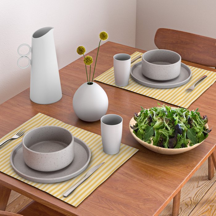 Fine Stripe Narrow Vertical Pinstripe Pattern in Coastal Italian Lemon Yellow Placemat Gallery Image 2