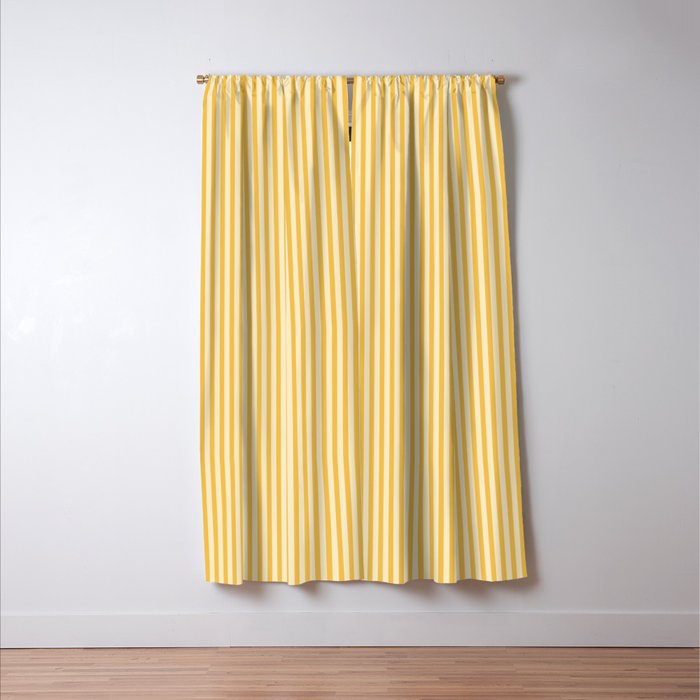 Fine Stripe Narrow Vertical Pinstripe Pattern in Coastal Italian Lemon Yellow Window Curtain Gallery Image 3