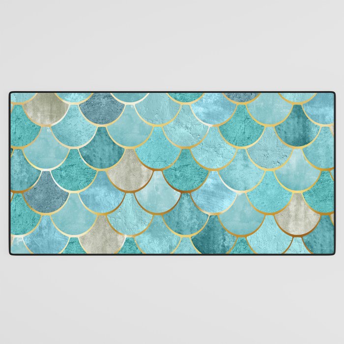 Moroccan Mermaid Fish Scale Pattern, Aqua,Teal Desk Mat Gallery Image 3
