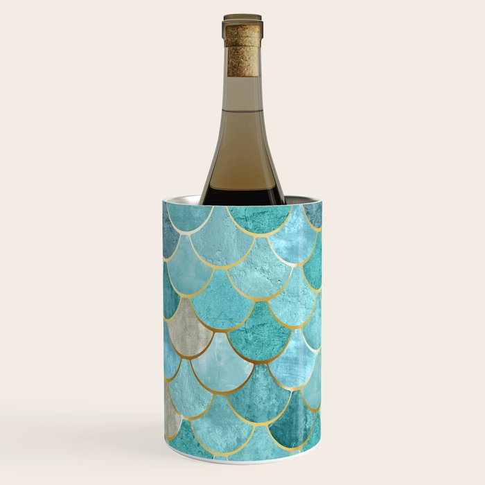 Moroccan Mermaid Fish Scale Pattern, Aqua,Teal Wine Chiller Gallery Image 1