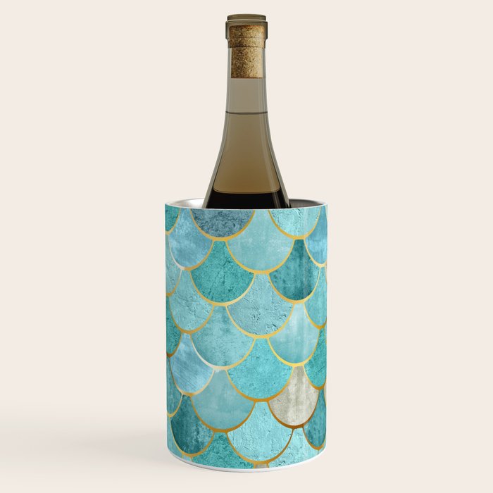 Moroccan Mermaid Fish Scale Pattern, Aqua,Teal Wine Chiller Gallery Image 3