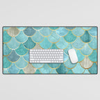 Moroccan Mermaid Fish Scale Pattern, Aqua,Teal Desk Mat Gallery Image 1