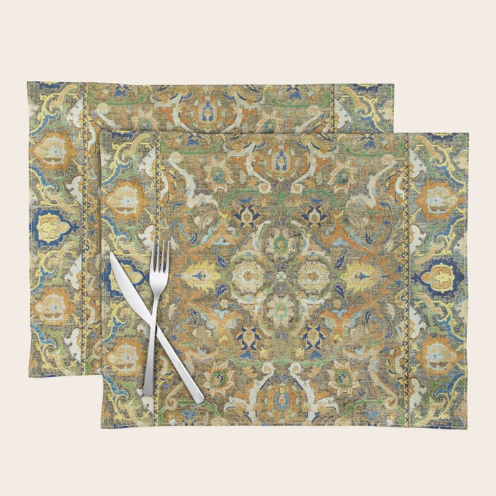 Safavid 'Polonaise' 17th Century Persian Carpet Print Placemat Gallery Image 1