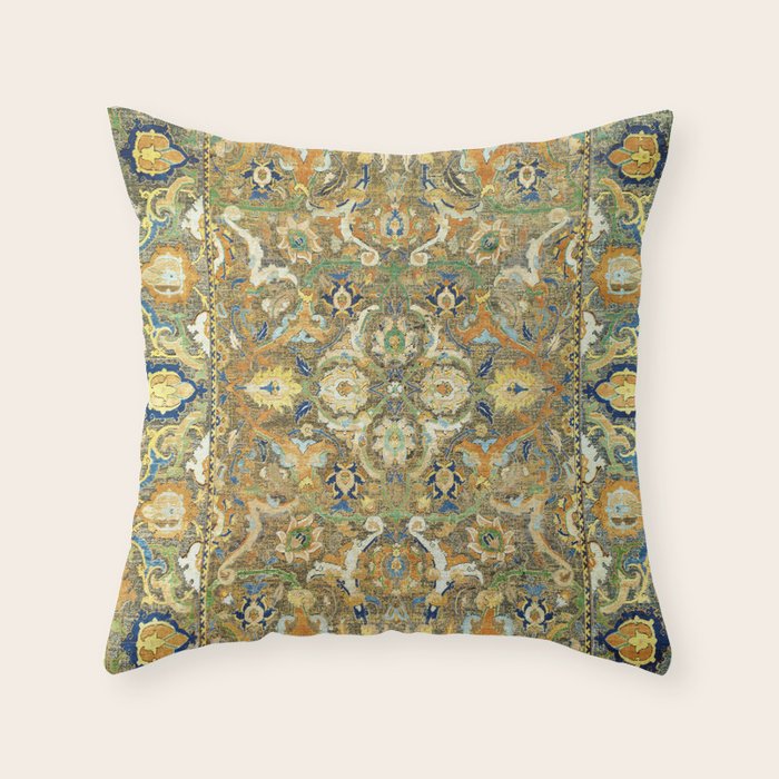 Safavid 'Polonaise' 17th Century Persian Carpet Print Throw Pillow Gallery Image 6