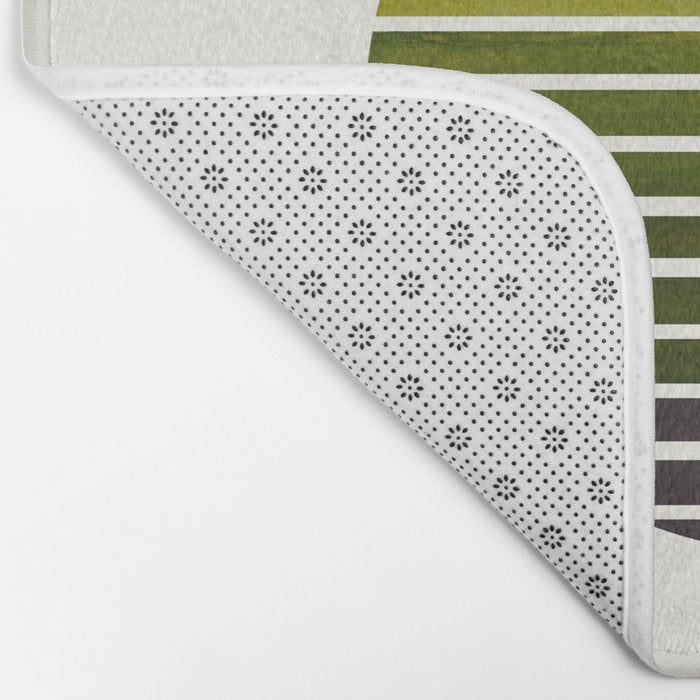 Olive Green Mid Century Modern Minimalist Scandinavian Colorful Stripes Geometric Pattern Round Circ Bath Mat Gallery Image 2