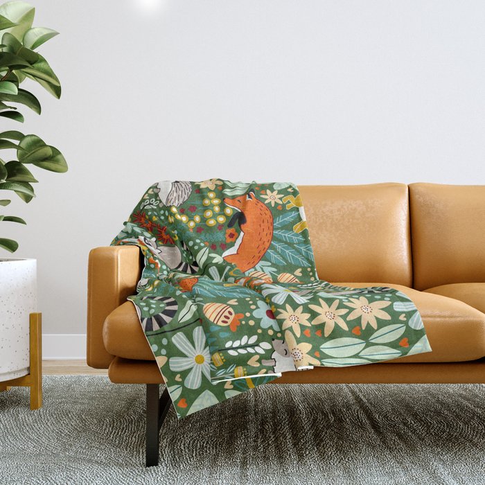 Textured Woodland Pattern - Forest Green Throw Blanket Gallery Image 1