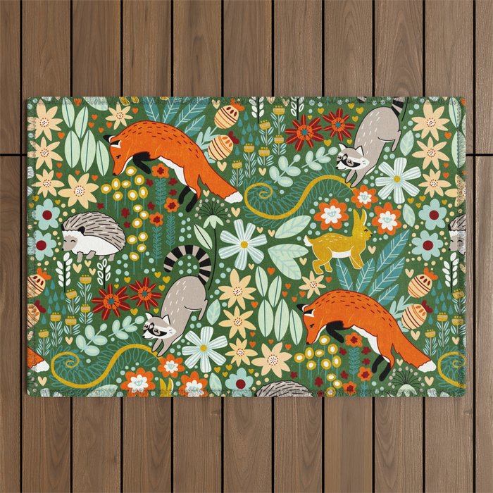 Textured Woodland Pattern - Forest Green Outdoor Rug Gallery Image 1