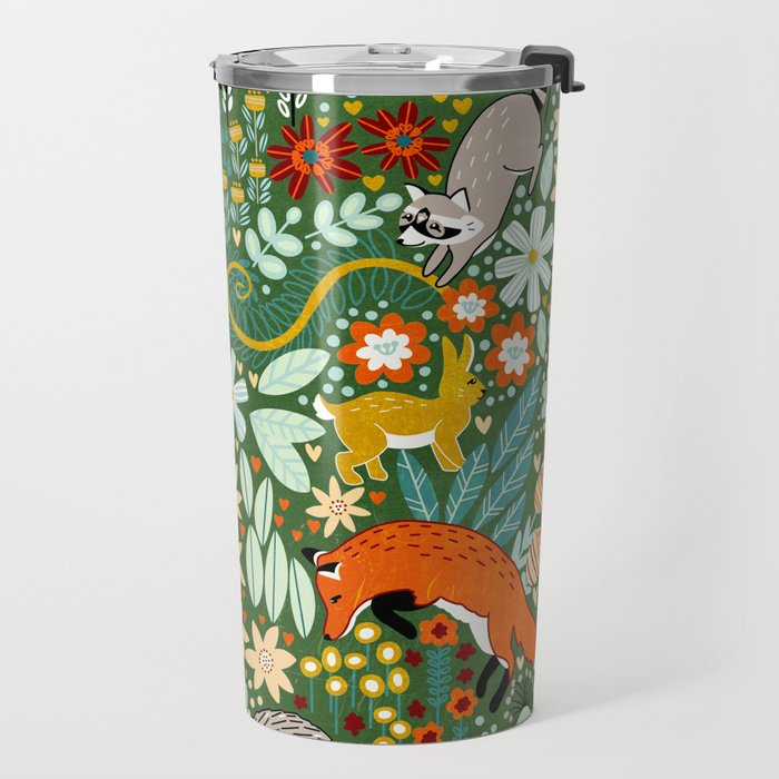 Textured Woodland Pattern - Forest Green Travel Mug Gallery Image 2