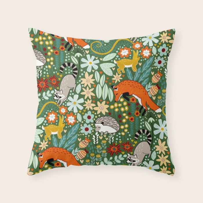 Textured Woodland Pattern - Forest Green Throw Pillow Gallery Image 1