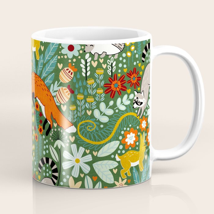 Textured Woodland Pattern - Forest Green Coffee Mug Gallery Image 1