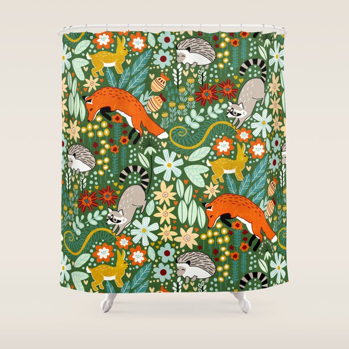 Textured Woodland Pattern - Forest Green Shower Curtain Gallery Image 1