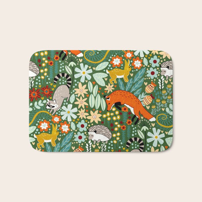 Textured Woodland Pattern - Forest Green Bath Mat Gallery Image 1