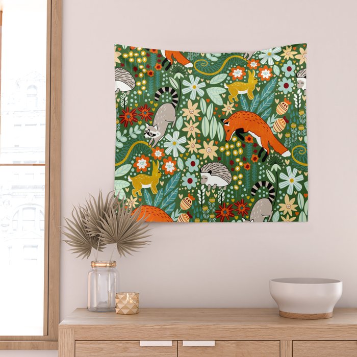 Textured Woodland Pattern - Forest Green Wall Tapestry Gallery Image 2