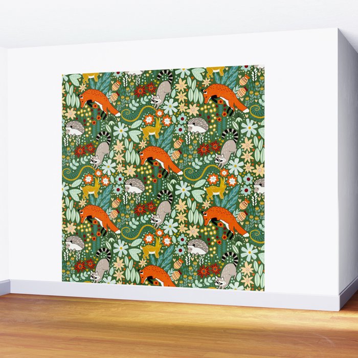 Textured Woodland Pattern - Forest Green Wall Mural Gallery Image 2