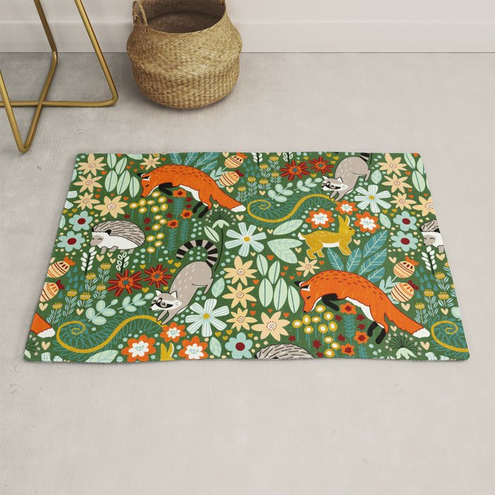 Textured Woodland Pattern - Forest Green Rug Gallery Image 1