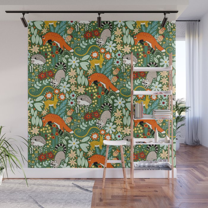 Textured Woodland Pattern - Forest Green Wall Mural Gallery Image 1