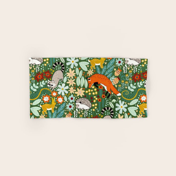 Textured Woodland Pattern - Forest Green Bath Towel Gallery Image 1