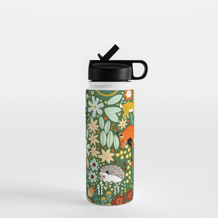 Textured Woodland Pattern - Forest Green Water Bottle