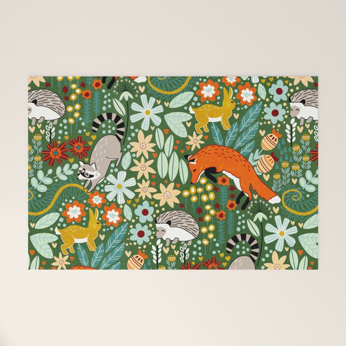 Textured Woodland Pattern - Forest Green Welcome Mat