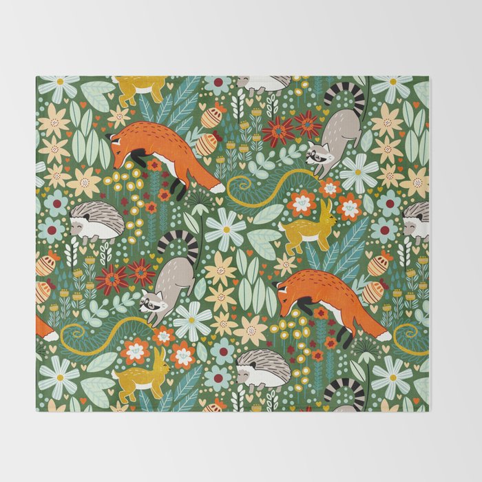 Textured Woodland Pattern - Forest Green Throw Blanket Gallery Image 2