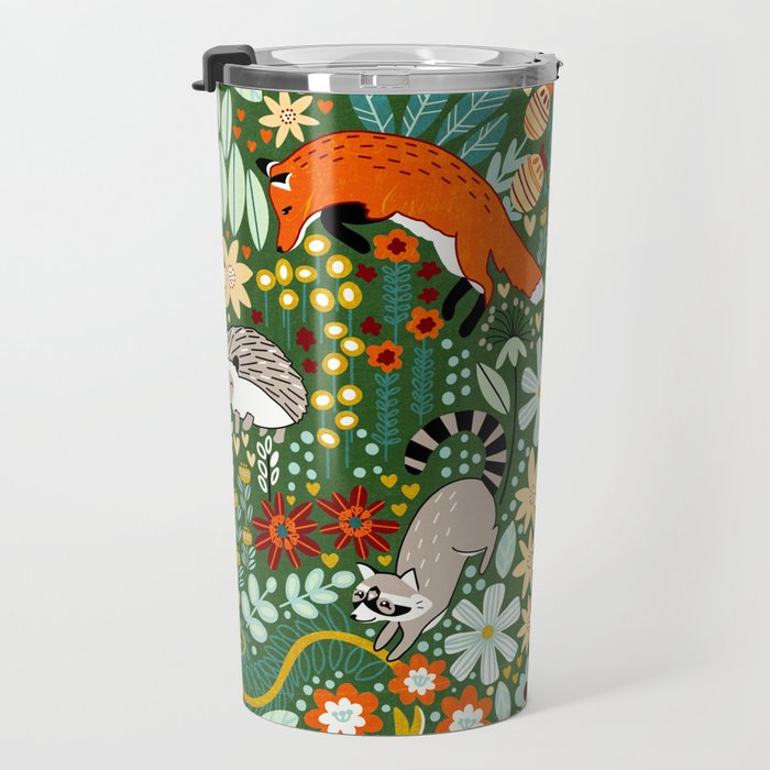 Textured Woodland Pattern - Forest Green Travel Mug Gallery Image 3