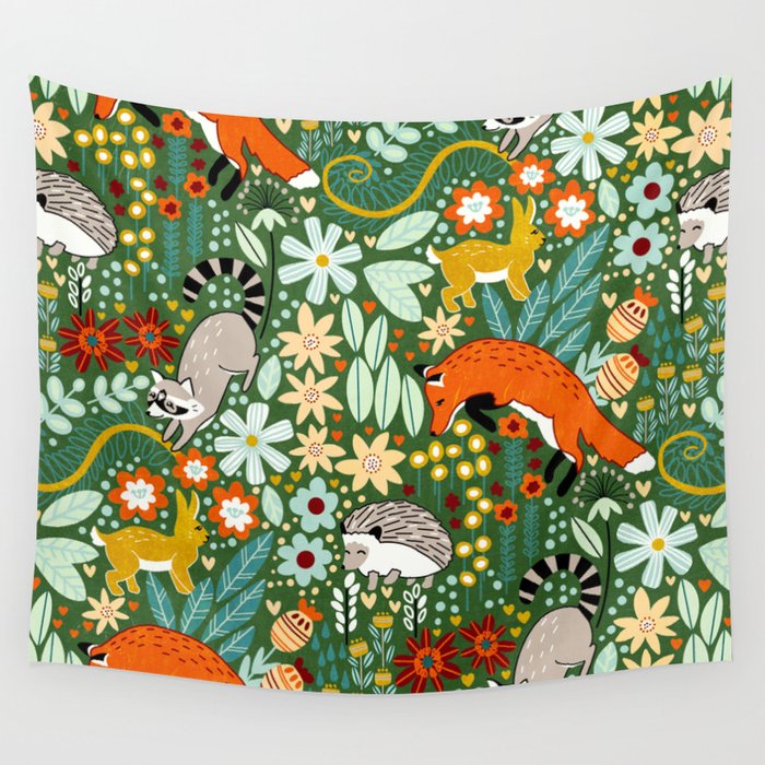 Textured Woodland Pattern - Forest Green Wall Tapestry Gallery Image 1