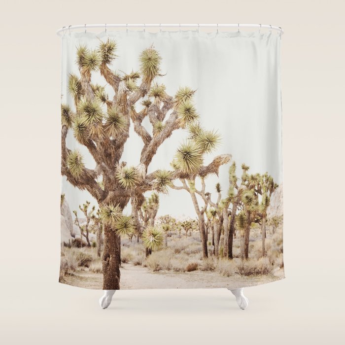 Pale Desert 2 - Joshua Tree Cactus Landscape Photography Shower Curtain Gallery Image 1