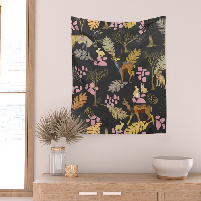 Colorful forest animals F Wall Tapestry Gallery Image 2