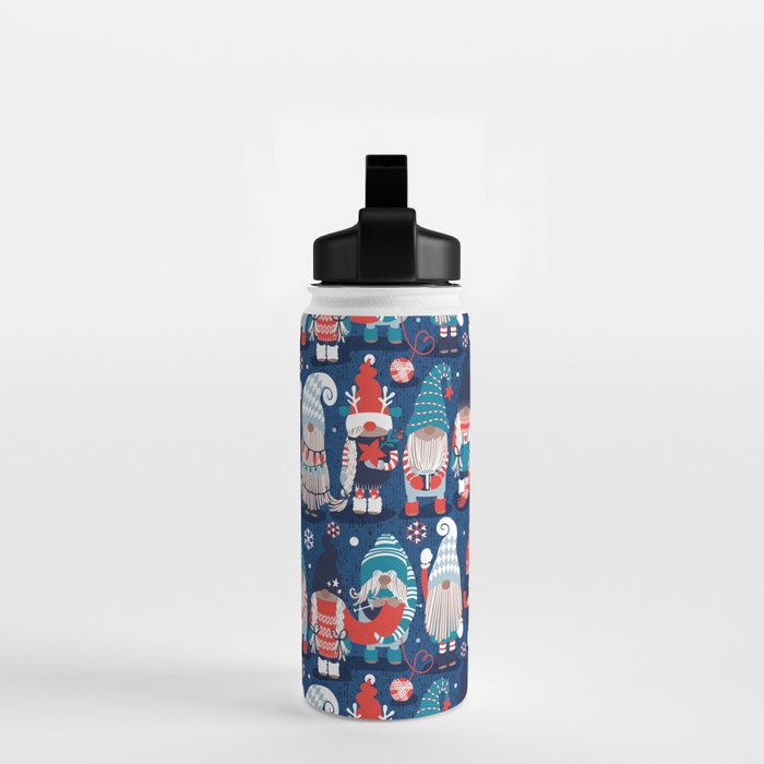 Let it gnome // blue background little Santa's helpers preparing for Christmas neon red classic oxford and pastel blue dressed gnomes Water Bottle Gallery Image 2