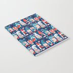 Let it gnome // blue background little Santa's helpers preparing for Christmas neon red classic oxford and pastel blue dressed gnomes Notebook Gallery Image 2