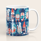 Let it gnome // blue background little Santa's helpers preparing for Christmas neon red classic oxford and pastel blue dressed gnomes Coffee Mug Gallery Image 1