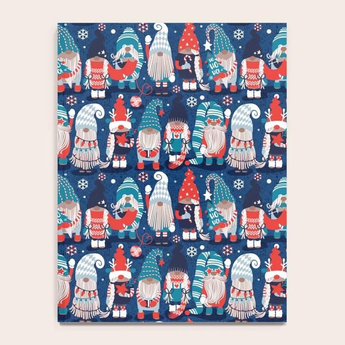 Let it gnome // blue background little Santa's helpers preparing for Christmas neon red classic oxford and pastel blue dressed gnomes Notebook Gallery Image 4