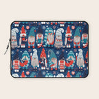 Let it gnome // blue background little Santa's helpers preparing for Christmas neon red classic oxford and pastel blue dressed gnomes Laptop Sleeve Gallery Image 1