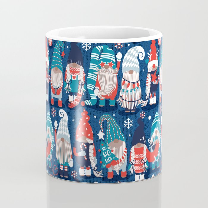 Let it gnome // blue background little Santa's helpers preparing for Christmas neon red classic oxford and pastel blue dressed gnomes Coffee Mug Gallery Image 4