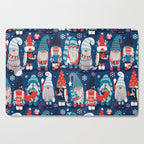 Let it gnome // blue background little Santa's helpers preparing for Christmas neon red classic oxford and pastel blue dressed gnomes Cutting Board Gallery Image 1