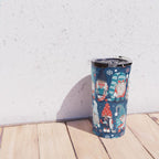 Let it gnome // blue background little Santa's helpers preparing for Christmas neon red classic oxford and pastel blue dressed gnomes Travel Mug Gallery Image 4