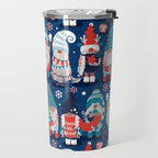 Let it gnome // blue background little Santa's helpers preparing for Christmas neon red classic oxford and pastel blue dressed gnomes Travel Mug Gallery Image 2