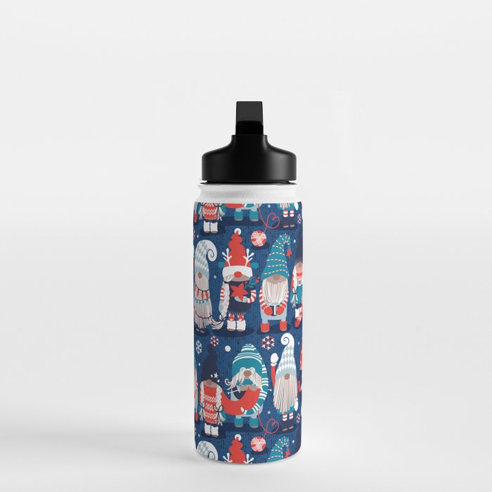 Let it gnome // blue background little Santa's helpers preparing for Christmas neon red classic oxford and pastel blue dressed gnomes Water Bottle Gallery Image 3