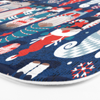 Let it gnome // blue background little Santa's helpers preparing for Christmas neon red classic oxford and pastel blue dressed gnomes Bath Mat Gallery Image 3