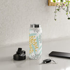 Floral Prints, Leaves and Blooms, Yellow, Gray and Aqua Water Bottle Gallery Image 4