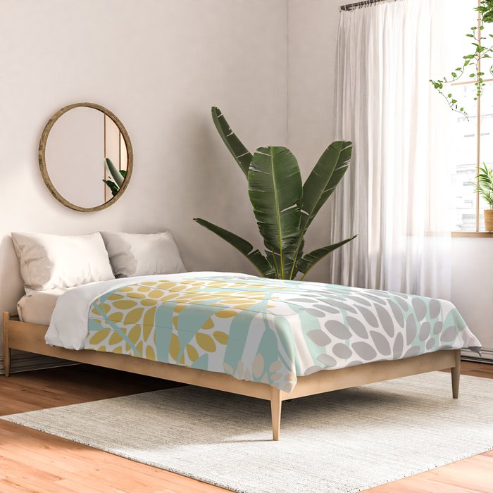 Floral Prints, Leaves and Blooms, Yellow, Gray and Aqua Comforter Gallery Image 2