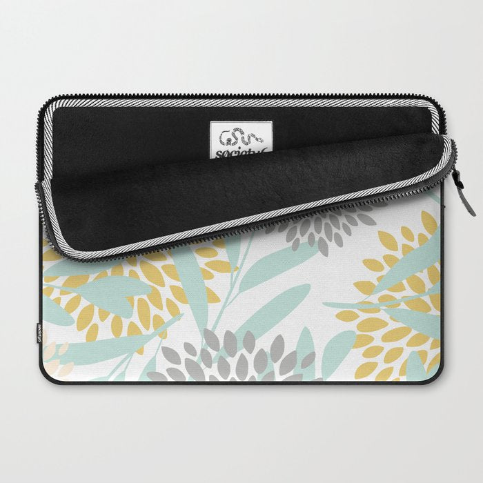 Floral Prints, Leaves and Blooms, Yellow, Gray and Aqua Laptop Sleeve Gallery Image 2